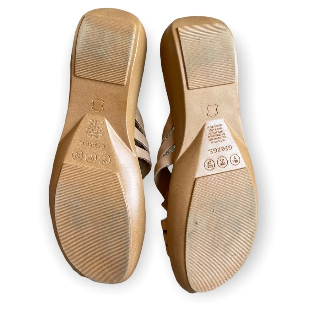 George Tan Leather Slide Sandals for Women
